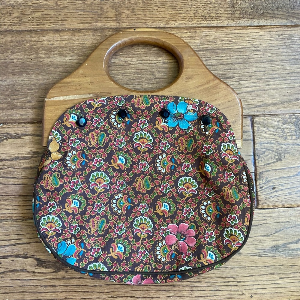 Vintage 1970s Wooden Handle Clutch